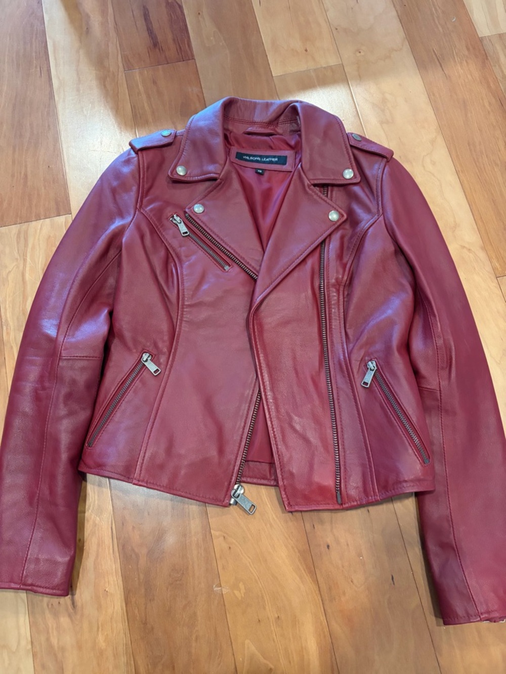 Wilsons Leather Women's Burgundy Moto Leather Jacket